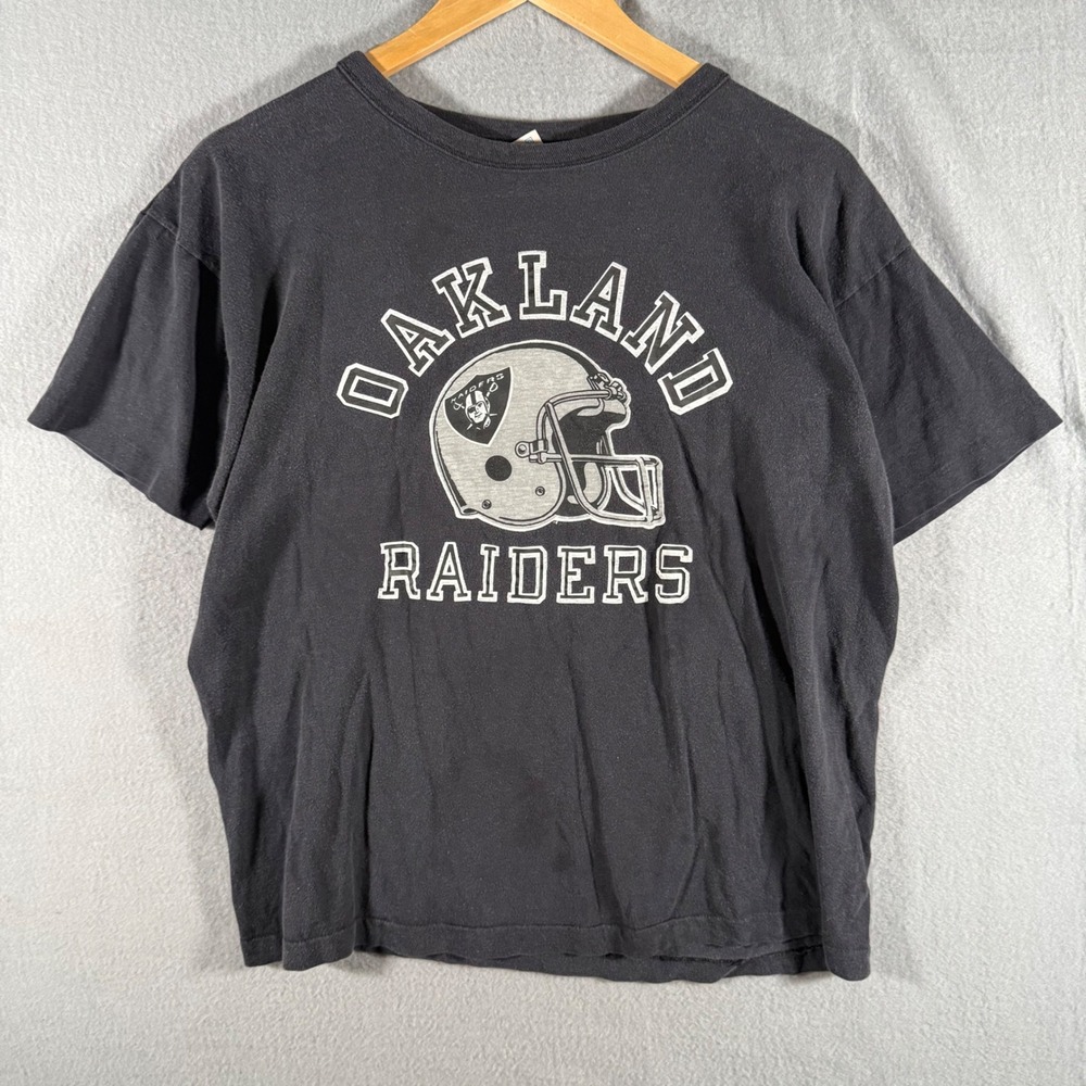Vintage 80s Champion Oakland Raiders T-Shirt XL Black Single Stitch NFL 22x24